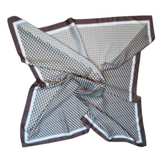 2/$30 NEW Colorful Minimalist Taupe Brown Geometric Printed Silky Fashion Scarf - Picture 5 of 6